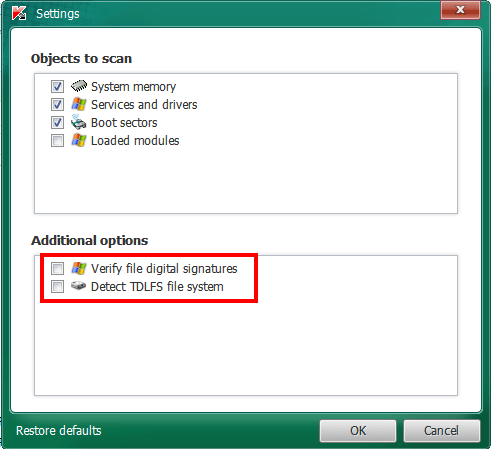 TDSSKiller Settings